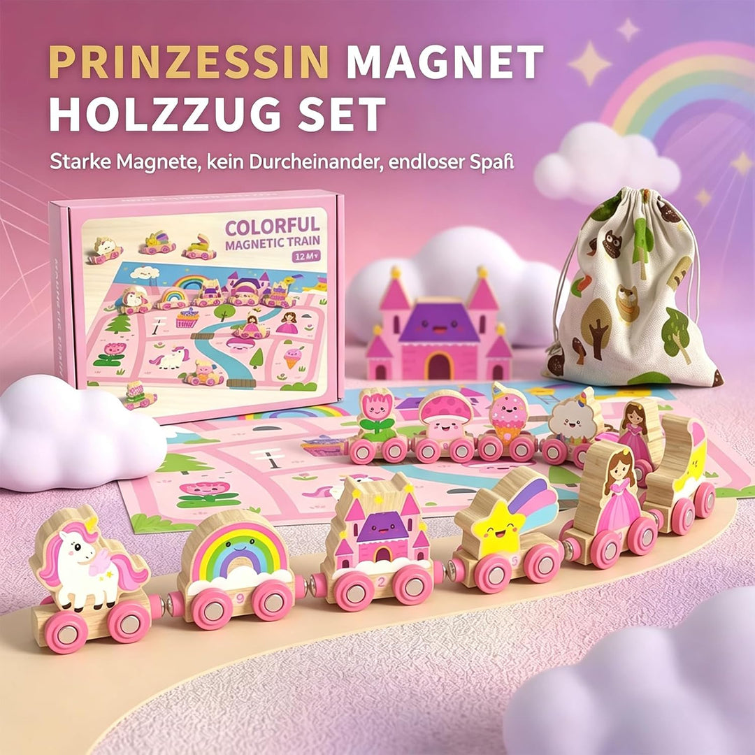 Einhorn Geschenke für Mädchen 1 2 3 4 Jahre: Magnetic Zug Holzspielzeug Prinzessin, Montessori Lerns