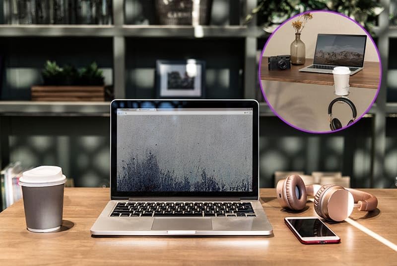 Spacetronik 2-in-1 Headset Halterung & Getränkehalter Tisch – Schwenkbarer Kopfhörer Halter mit Kabe