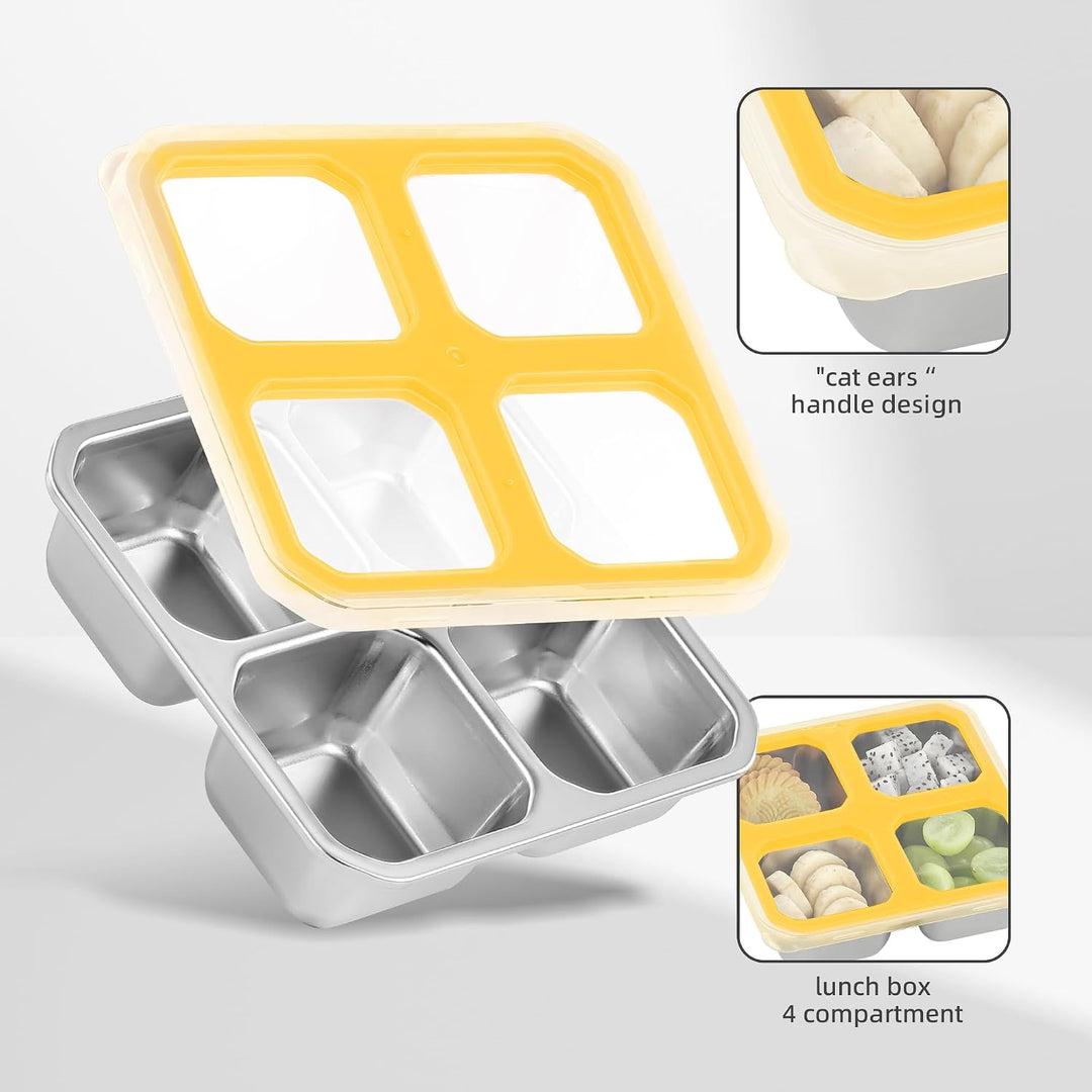 Misichao Snack Behälter 2 Stück, Snackbox Kinder mit 4 Fächern 400ml Gelb X 2, Gelb X 2