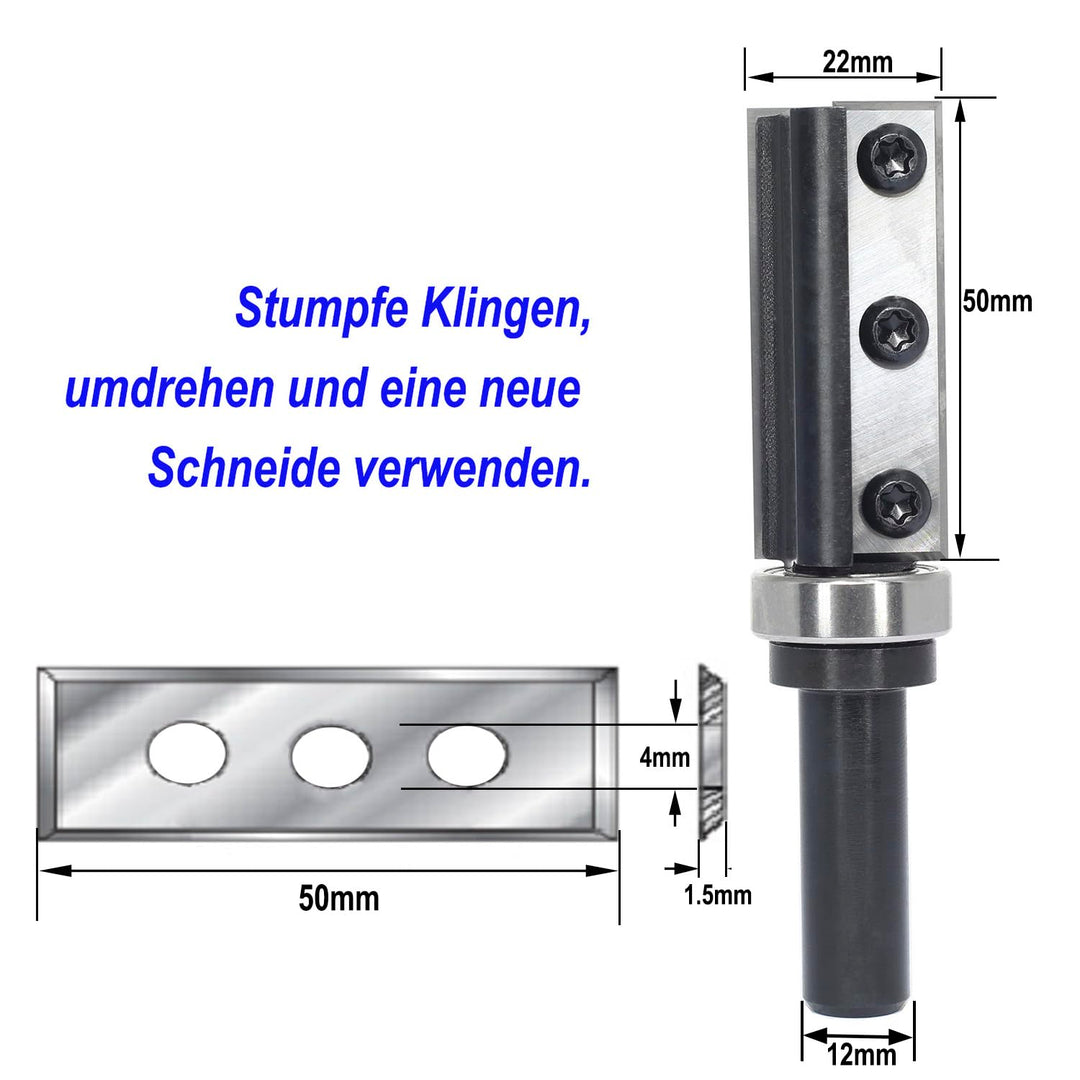 Sinoprotools Wendeplatten Bündigfräser,12mm Schaft Bündiger Fräser Schnittlänge 50mm,mit 4-seitigen