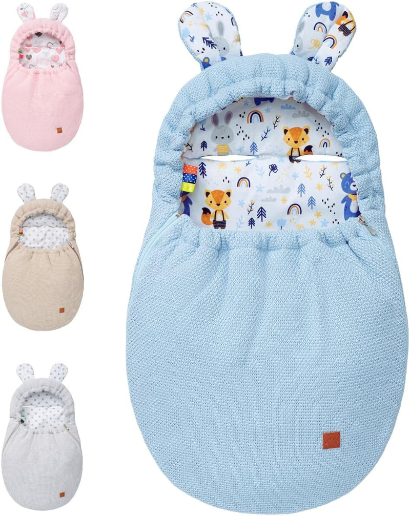 Mikos Einschlagdecke Babyschale Herbst Winter, Baby Fusssack mit Zip 100% Baumwolle GOTS Zert. Stric