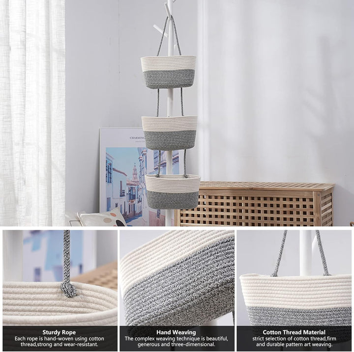 Btstil Hängeorganizer Tür Wand Organizer, 3-Tier Baumwolle Seil Gewebt Wall-Mounted Veranstalter, Or