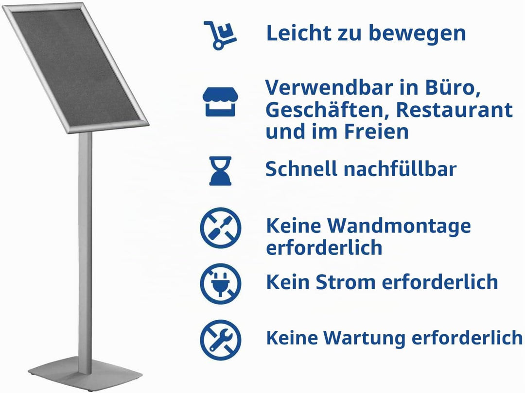 EUROPEL Infoständer mit A3 Klapprahmen - Drehbar im Hoch- oder Querformat - Ständer für Austauschbar