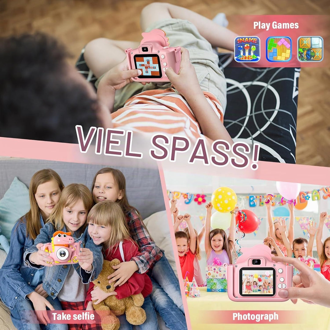 Kinderkamera Dinosaurier, Kinder Kamera 2" Display 1080P, Selfie Digitalkamera Kinder mit 32GB, Foto