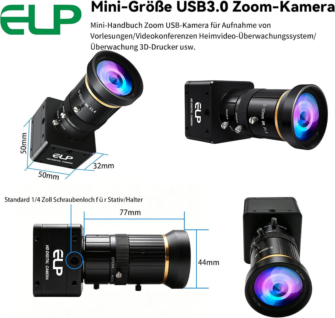 G ELP Hochgeschwindigkeit Global Shutter USB3.0 Manuelle Zoom Kamera, 720P/200fps, 1200P/120fps, USB