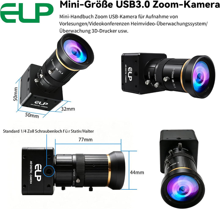 G ELP Hochgeschwindigkeit Global Shutter USB3.0 Manuelle Zoom Kamera, 720P/200fps, 1200P/120fps, USB