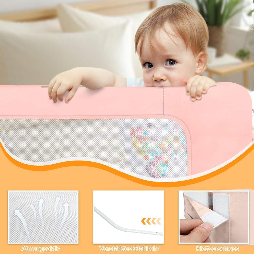 Bettgitter Rausfallschutz für Kinderbett &amp; Babybett, Höhenverstellbar und Klappbar, Ohne Bohren Mont