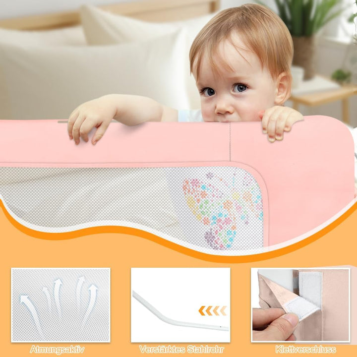 Bettgitter Rausfallschutz für Kinderbett &amp; Babybett, Höhenverstellbar und Klappbar, Ohne Bohren Mont