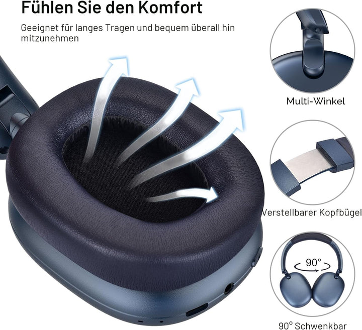 RORSOU C6 Aktive Noise-Cancelling-Kopfhörer, Drahtlose Over-Ear Bluetooth-Kopfhörer, 60 Stunden Spie