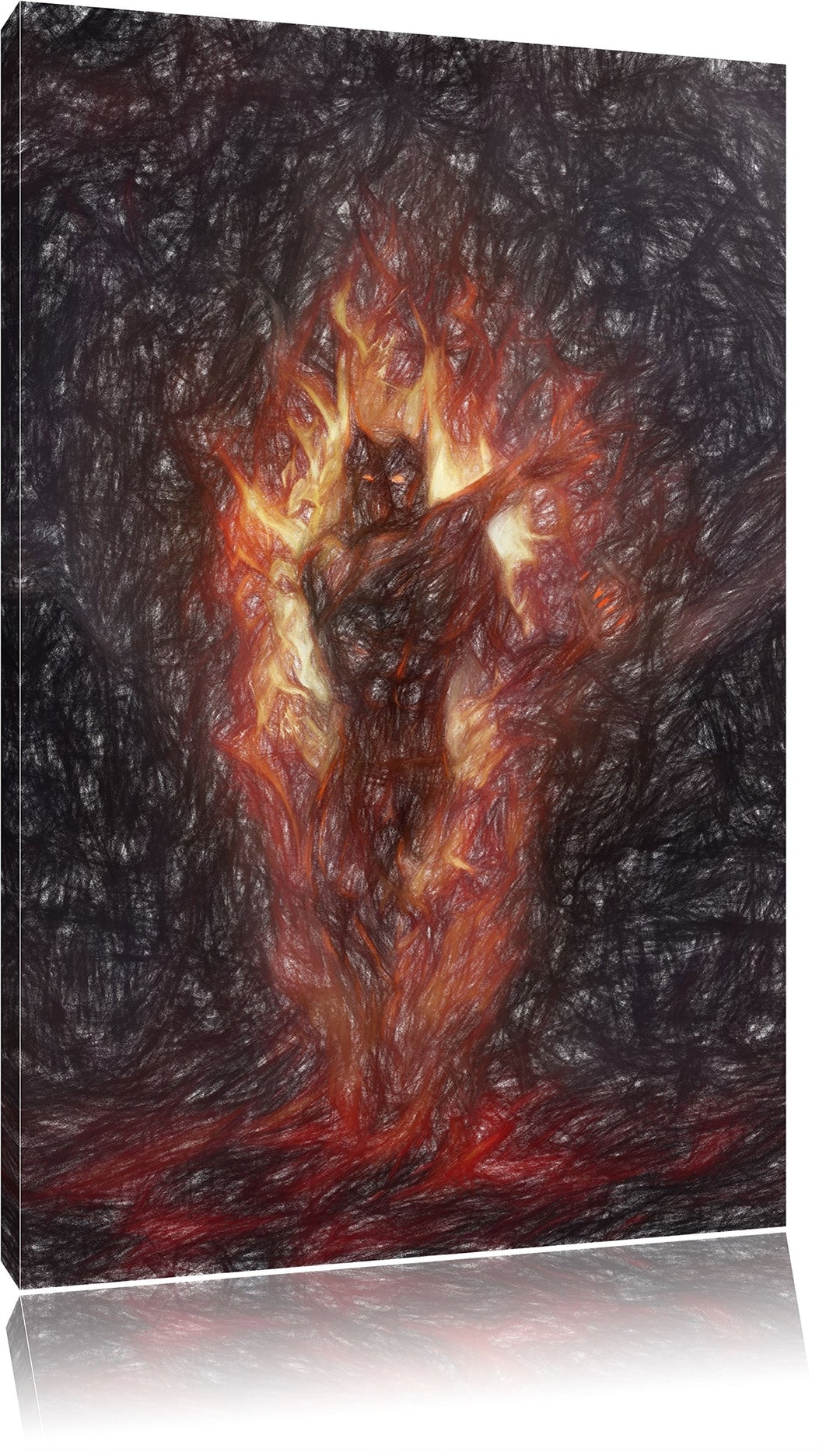 Pixxprint Verdunkelter Dämon des Feuers Kunst Buntstift Effekt, Format: 100x70 auf Leinwand, 100x70