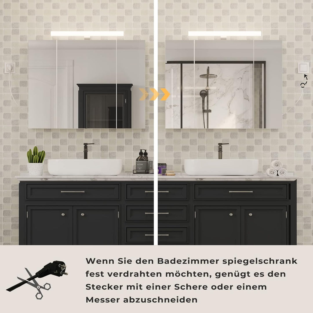 DICTAC Spiegelschrank Bad mit Beleuchtung, Steckdose und Lichtschalter Badschrank mit Beleuchtung un