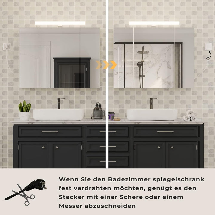 DICTAC Spiegelschrank Bad mit Beleuchtung, Steckdose und Lichtschalter Badschrank mit Beleuchtung un