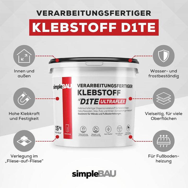 simpleBAU - Fertig Gemischter Fliesenkleber 7 KG, Universal Kleber für Gipskarton Osb-Kleber für Sch