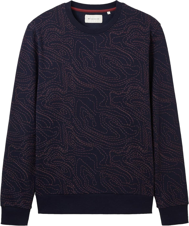 TOM TAILOR Herren Basic Sweatshirt mit Allover-Print M 32455 - Sky Captain Blue Line Design, M 32455