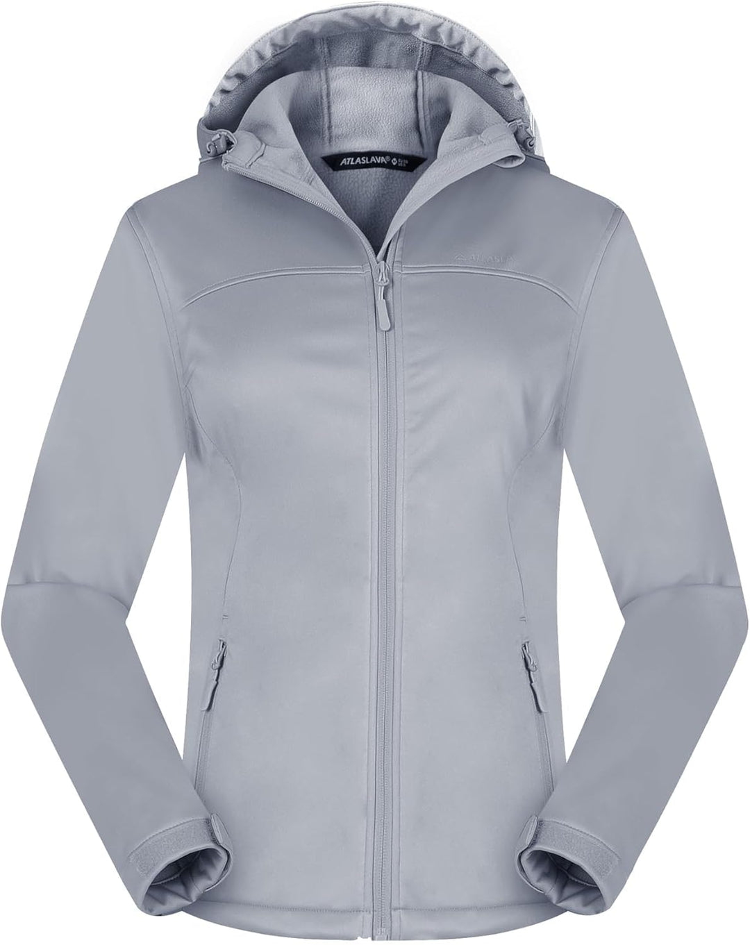 ATLASLAVA Damen Softshelljacke Leichte mit Fleece-Futter Kapuze Windjacke Laufen Wandern S SILVER, S