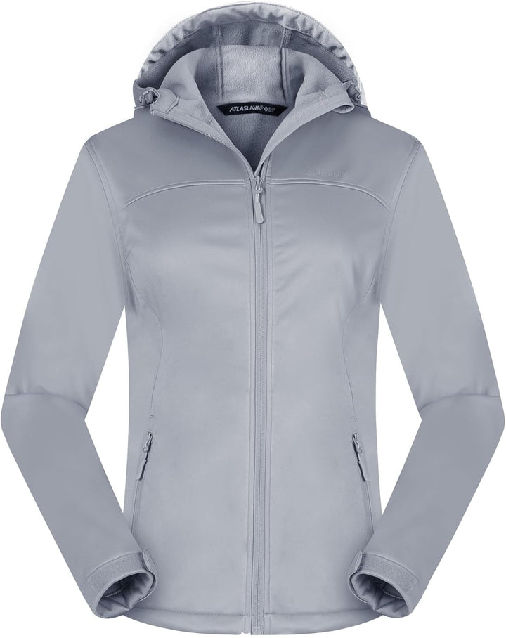 ATLASLAVA Damen Softshelljacke Leichte mit Fleece-Futter Kapuze Windjacke Laufen Wandern S SILVER, S