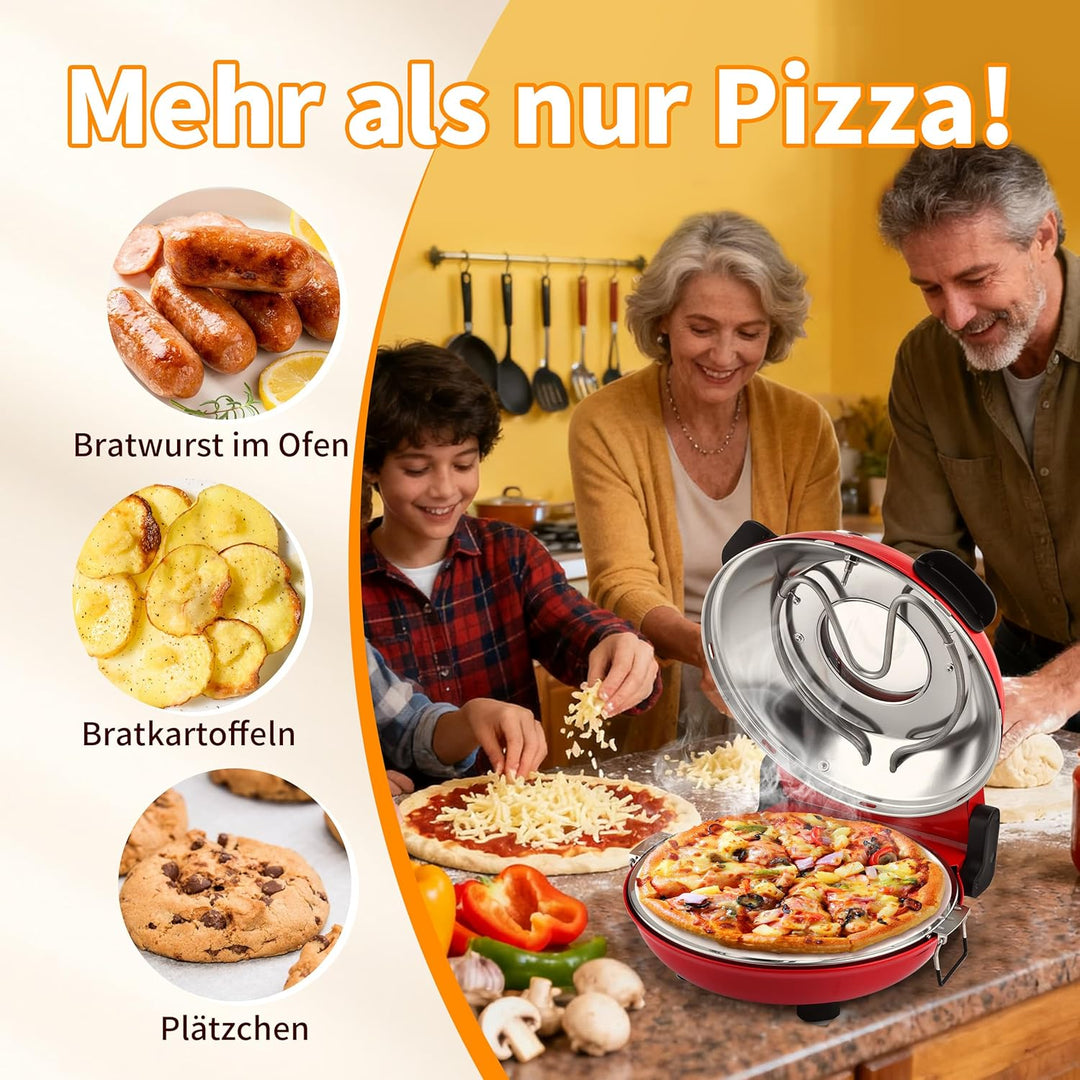 YIBAKE Pizzaofen elektrisch, 1200W Pizzabäcker in 4-Min-Pizza, 31cm Feuerfeste Pizzastein, Max 420℃