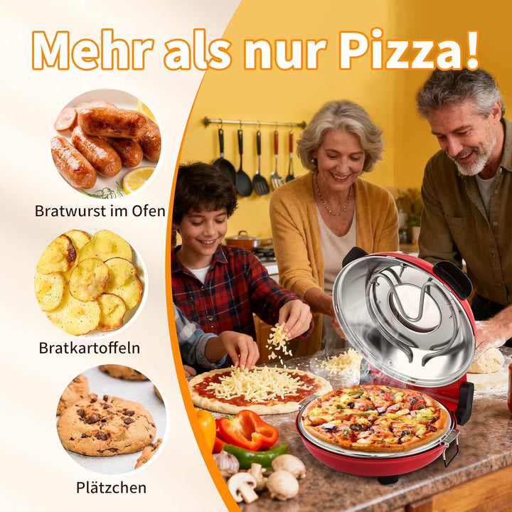 YIBAKE Pizzaofen elektrisch, 1200W Pizzabäcker in 4-Min-Pizza, 31cm Feuerfeste Pizzastein, Max 420℃