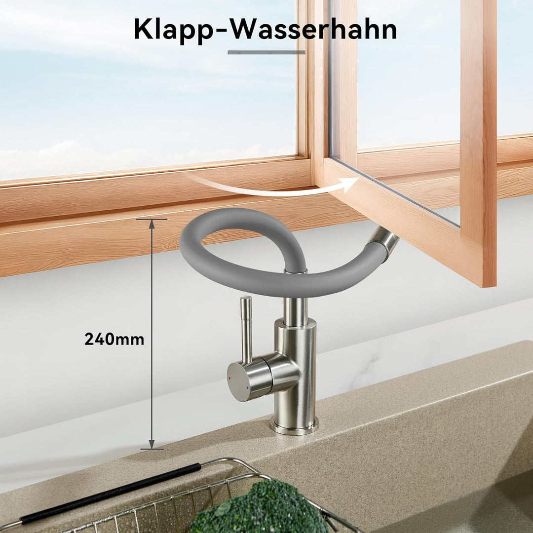 CECIPA Flexibler Küchenarmatur Grau, Wasserhahn Küche mit 2 Strahlarten, Mischbatterie Küche, Spülti