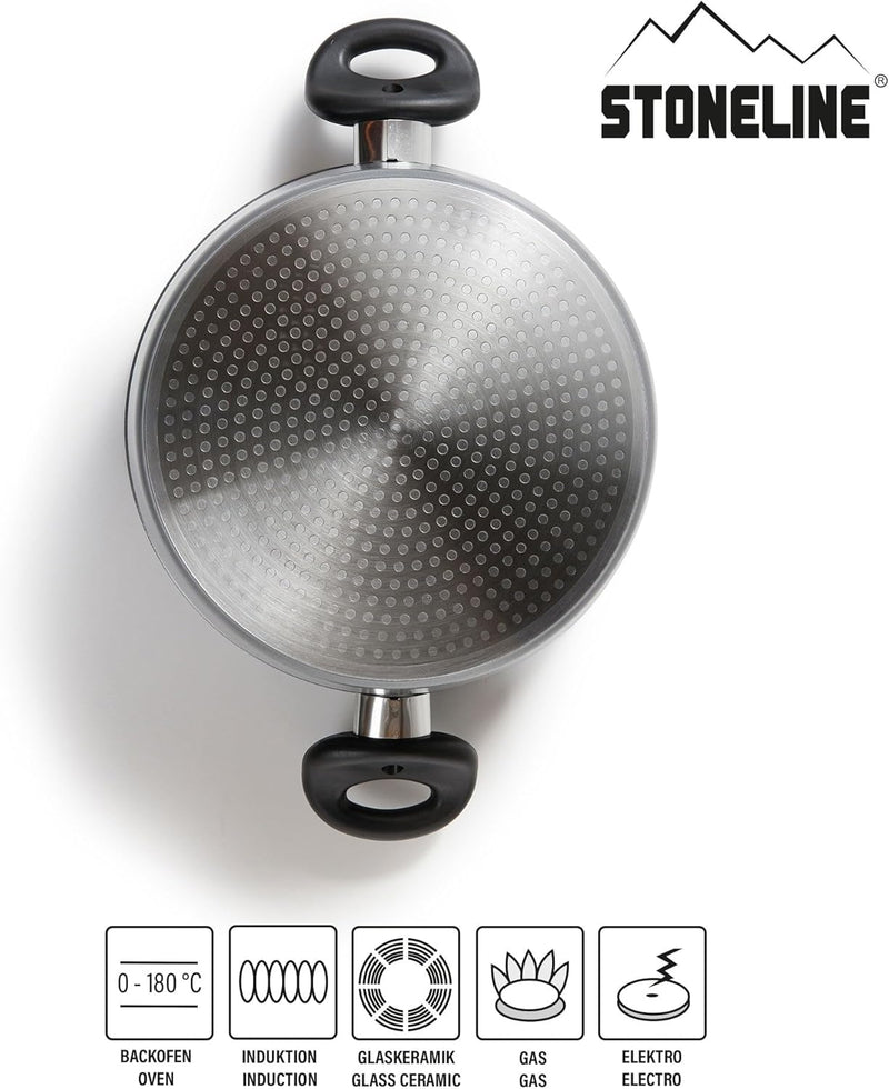 Stoneline Kochtopf 20 cm, mit Deckel, Induktion, Aluguss, beschichtet mit echten Steinpartikeln, gra