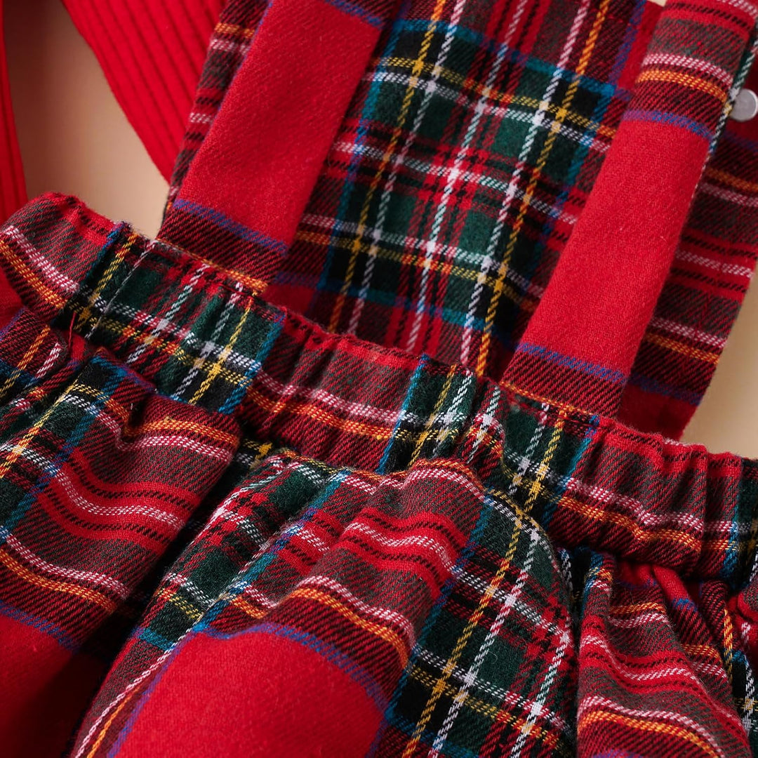 Geagodelia Weihnachtsoutfit Baby Mädchen Rentier Kariert Strapsrock + Langarm Body + Stirnband Neuge