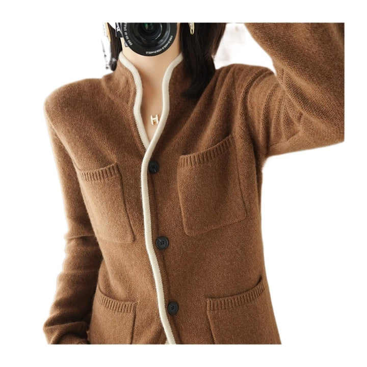 VATIVA Damen 100% Kaschmir Pullover Herbst/Winter Stehkragen Cardigan Casual Knit Tops Jacke L Karam