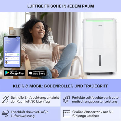 Klarstein Luftentfeuchter & Luftreiniger Elektrisch, 30 L Raumentfeuchter Klein für Wohnung Schlafzi