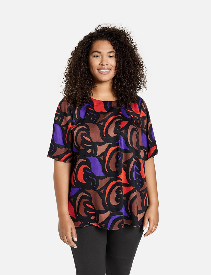 SAMOON Damen Bluse 42 Black Gemustert, 42 Black Gemustert