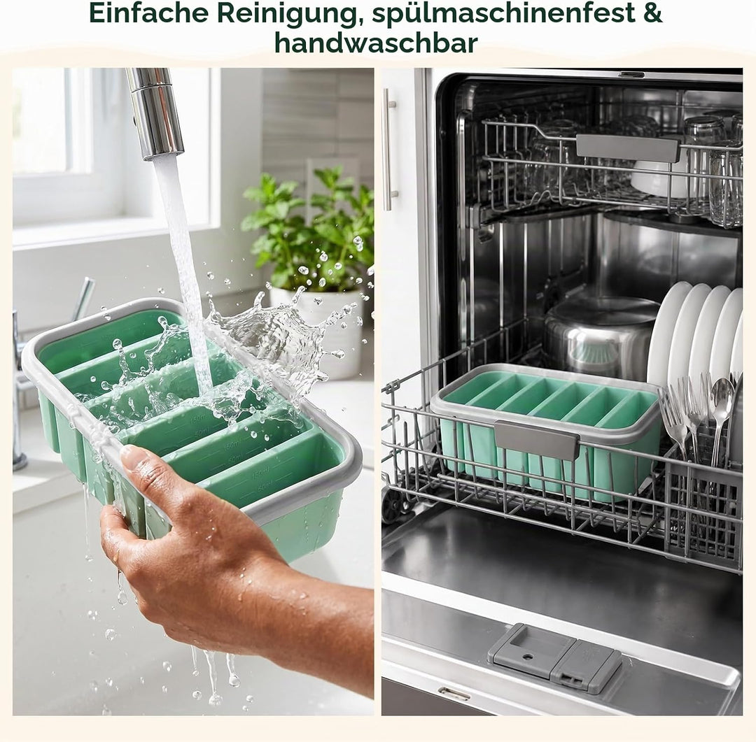 2 Stück Suppen Einfrieren Behälter, 6 Fach Silikon Gefrierform mit Deckel &amp; Clipverschluss, Eiswürfe