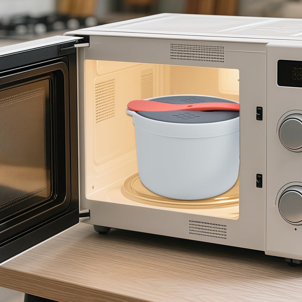Mikrowellen Reiskocher, 2L Multifunktions Dampfgarer Dampftopf Reiskocher Set PP in Lebensmittelqual