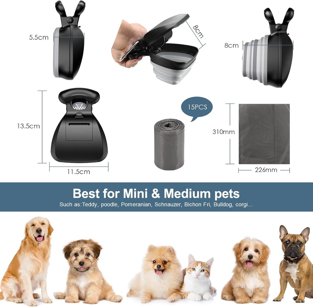 Hundekotgreifer für Unterwegs, Hundekotzange Pooper Scooper mit 6er Beutel, Tragbare Hundekotschaufe