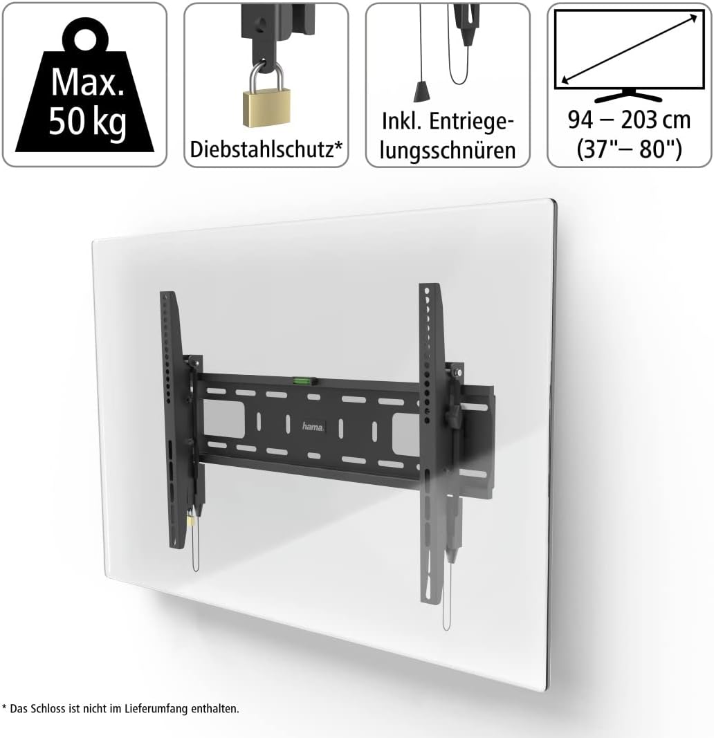 Hama TV Wandhalterung, neigbar, mit Diebstahlschutz (TV Wandhalterung 37-90 Zoll, VESA 100x100 bis V