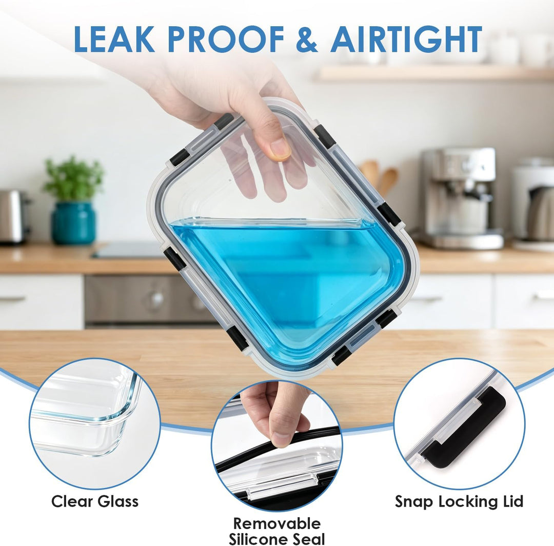 Hotec Glas-Frischhaltedosen Set, (4er-Pack), Auslaufsicher, BPA-frei, Mikrowellen-, Ofen-, Gefrier-