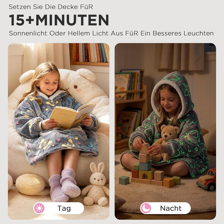 OLAOLA Schmetterling Tragbare Decke Hoodie Im Dunkeln Leuchten, üBergrossEr Decken Hoodie Mit Tasche