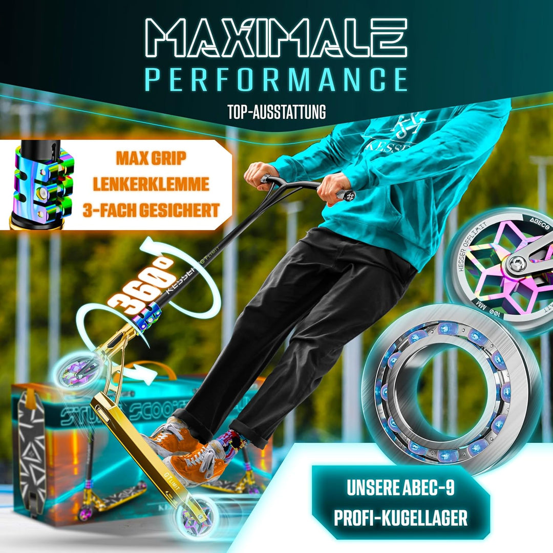 KESSER® Stunt Scooter GT-Limit 360° Lenkung Funscooter Stuntscooter mit Ständer ABEC 9 Kugellagern,