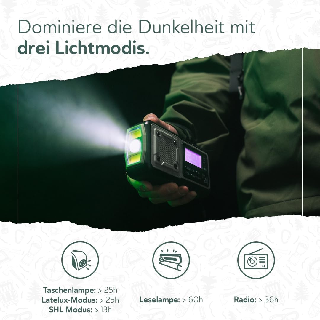 Acta Berg Kurbelradio DAB+/UKW | Notfallradio mit Kurbel &amp; 5000 mAh Akku | Solar Radio mit Wecker |