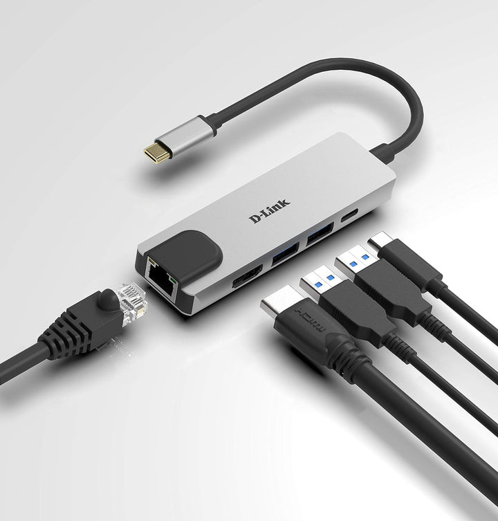 D-Link DUB-M520 USB Typ C Hub 5 in 1 USB C Adapter mit HDMI 4K und 1080p, 2X USB3.0/USB2.0, 1x USB C