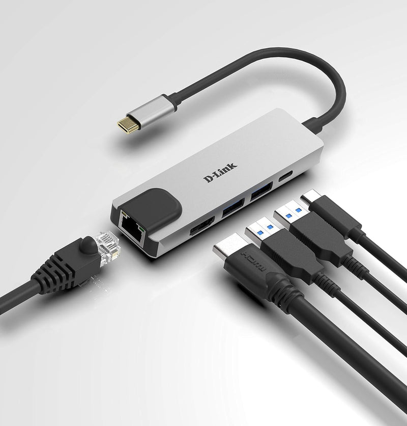 D-Link DUB-M520 USB Typ C Hub 5 in 1 USB C Adapter mit HDMI 4K und 1080p, 2X USB3.0/USB2.0, 1x USB C
