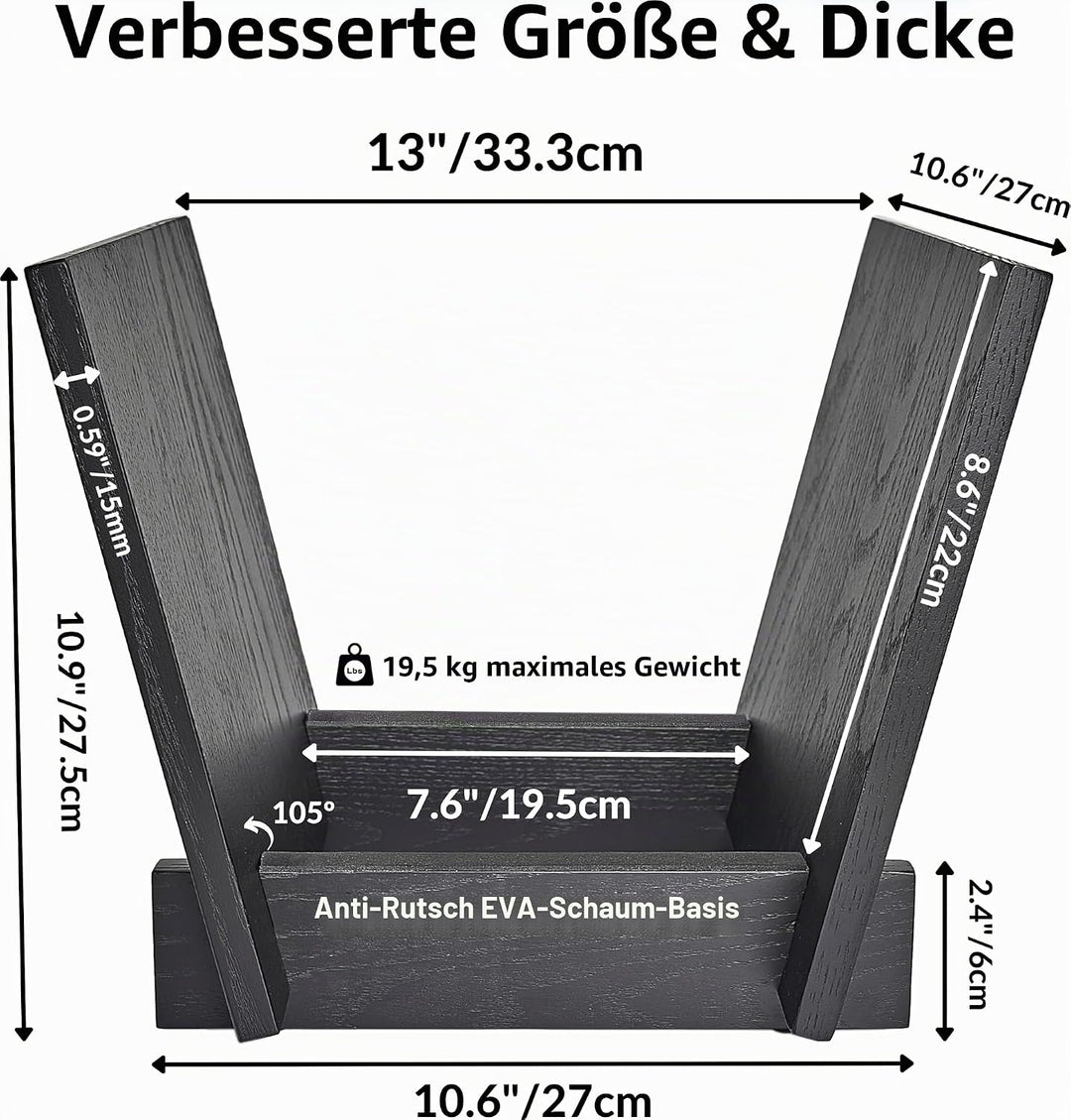 Honygebia Schallplattenhalter aus massivem Holz – schwarze Eiche, Vinyl-Plattenständer, U-förmiges A