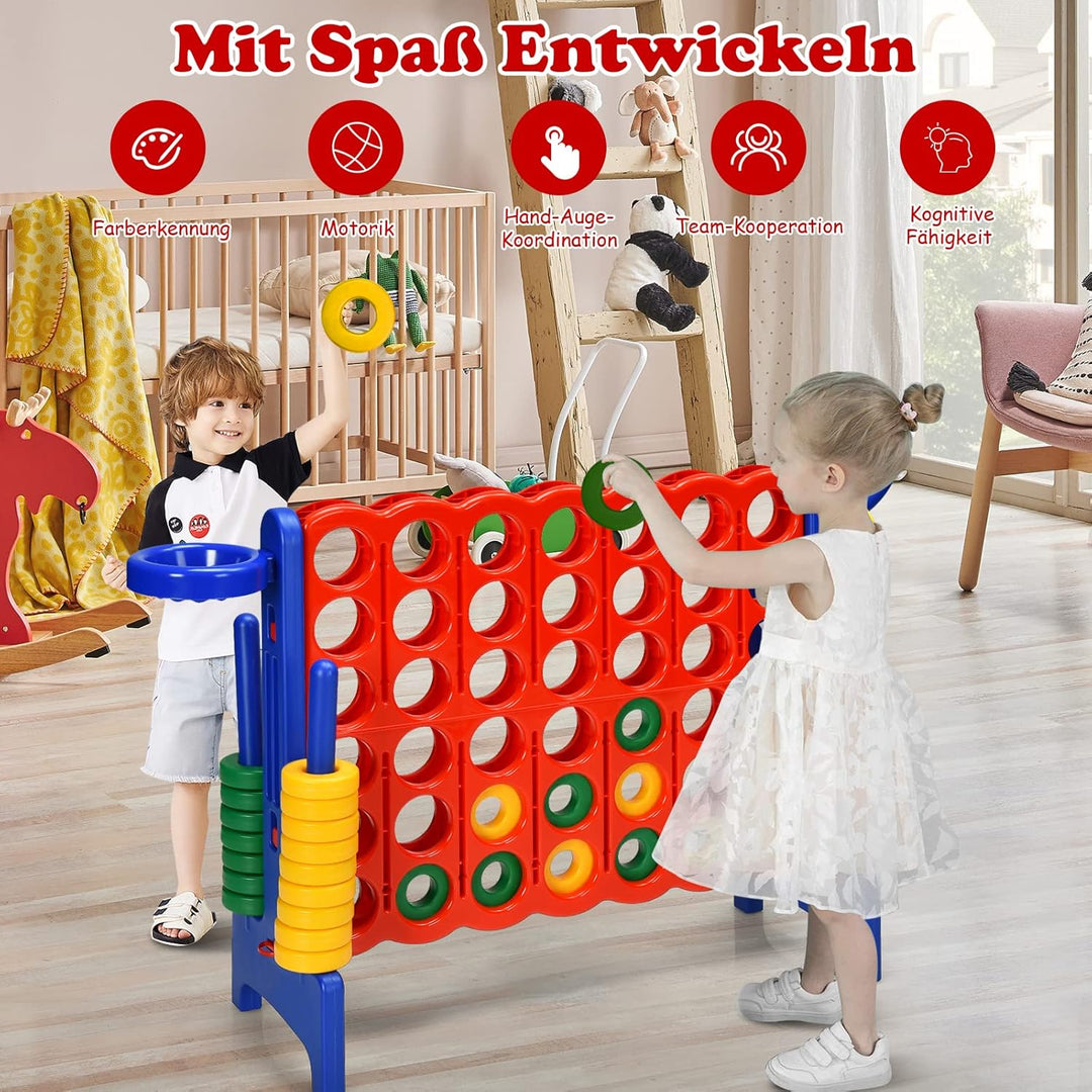 GOPLUS Riesiges 4 Gewinnt Spiel, Strategiespiel mit 42 Ringen, Basketballkorb & Wurfspiel & Schnells
