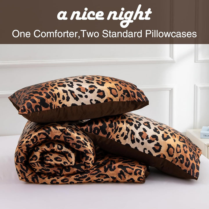 A Nice Night Seidig weiche Satin-Steppdecke mit Leopardenmuster, sexy, luxuriös, superweiche Mikrofa