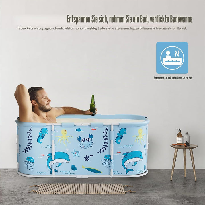 Faltbare Badewanne für Erwachsene, freistehende tragbare Badewannes mit stabilem Kunststoffrahmen, z