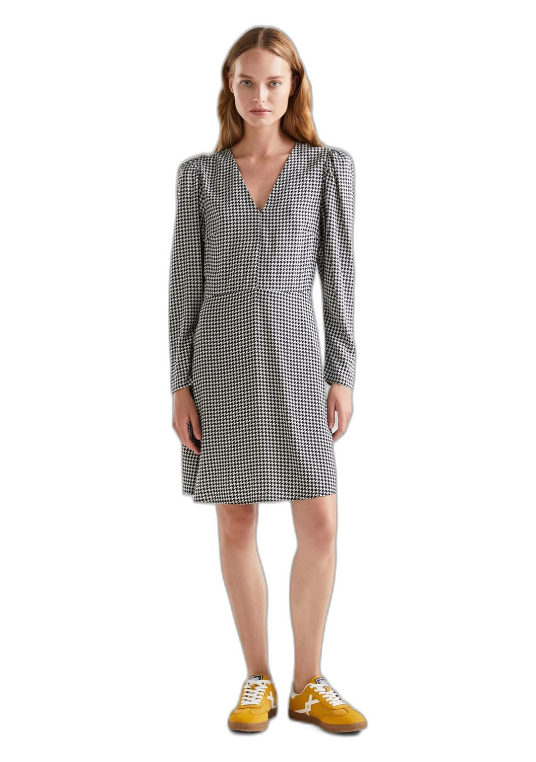 United Colors of Benetton Damen Kleid S Pied De Poule Weiss und Schwarz 63u, S Pied De Poule Weiss u