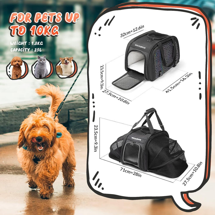 ROCKBROS Hundetasche Tragetasche Hund & Katze Hundebox Gepäckträgertasche Faltbar Tragbar Atmungsakt