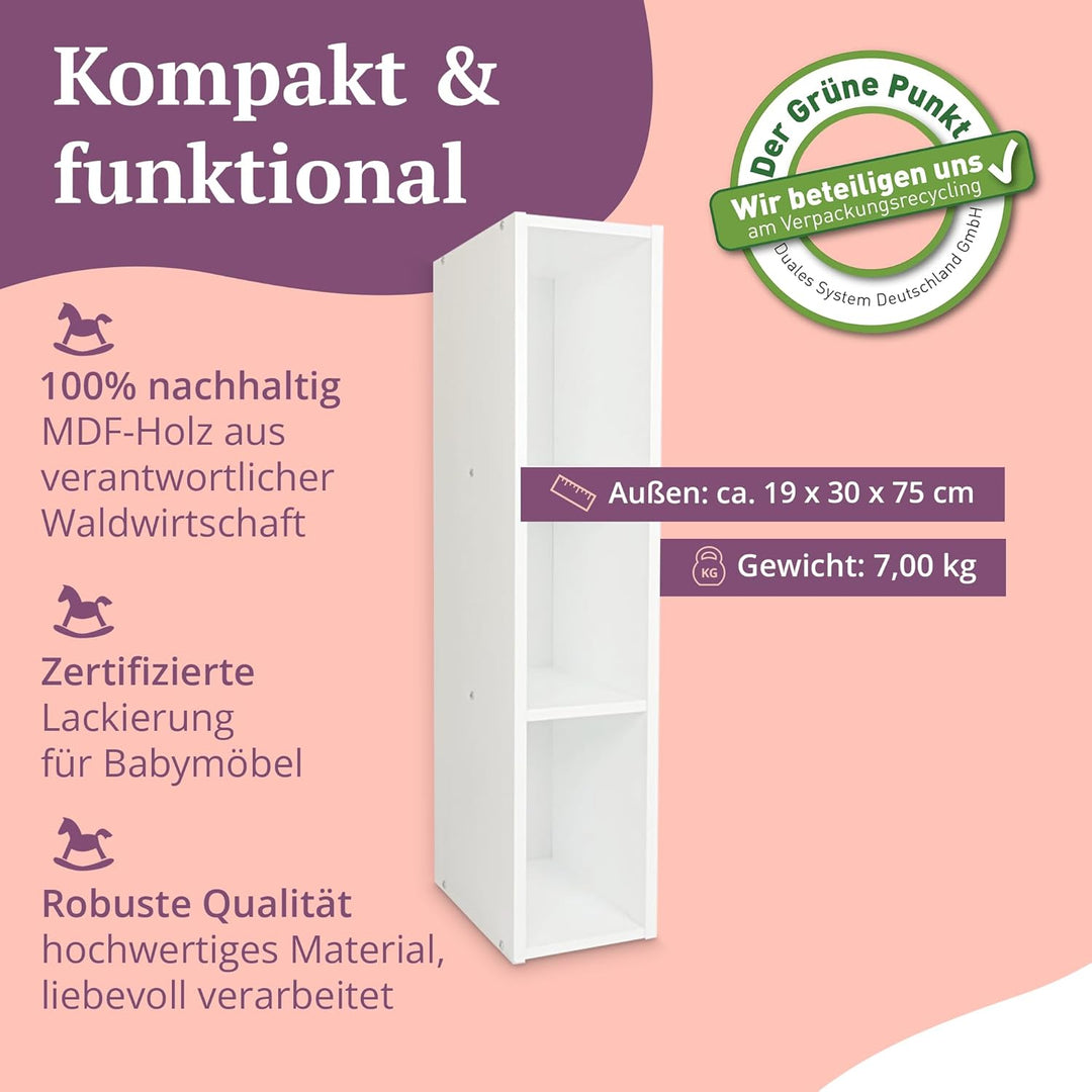 Puckdaddy Moritz | Stauraumregal kompatibel mit IKEA Malm Kommoden | 19x30x75cm | Regal aus Holz in
