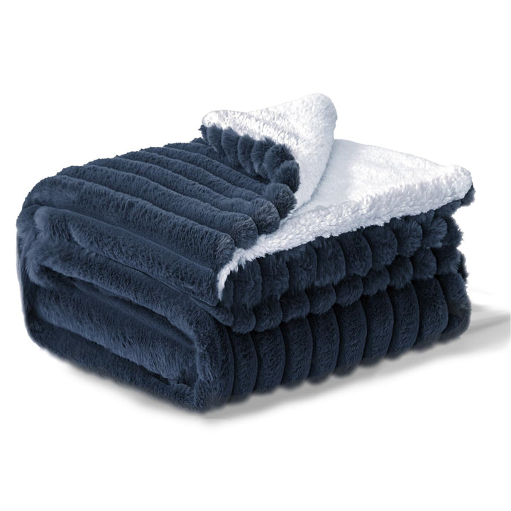 BEDELITE warme Decke Sherpa Kuscheldecke Flauschig Dunkelblau 150x200 | dicke Deko Fleecedecke, Cord