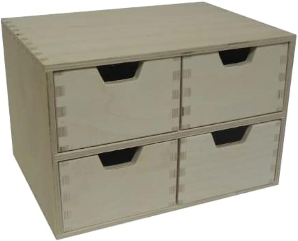 Wooden World Aufbewahrungsbox aus schlichtem Holz mit 4 Schubladen