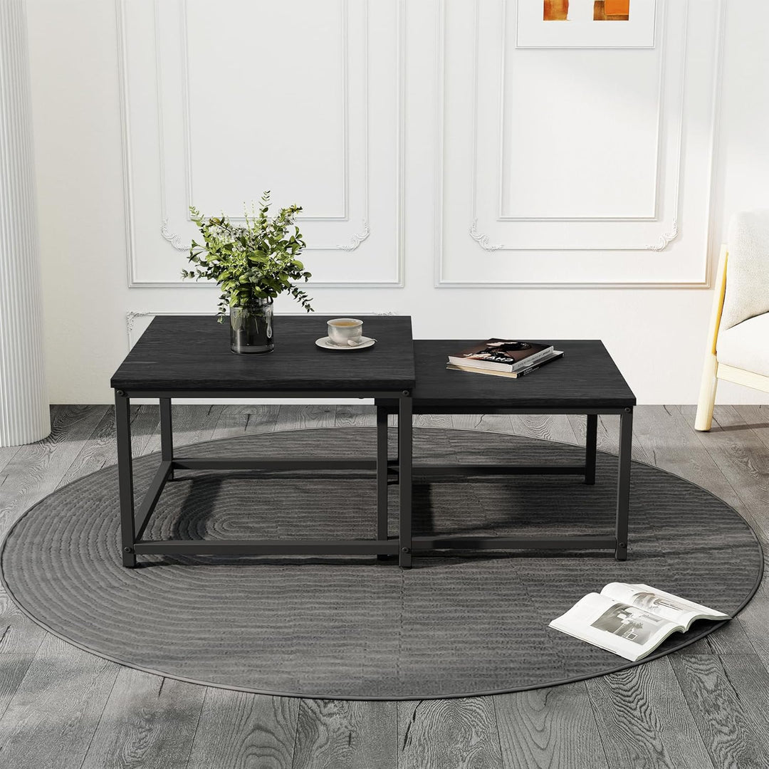 Hawthyhome wohnzimmertisch aus Holz mit Metallrahmen, Quadratisch couchtisch 2er Set & Moderner Beis
