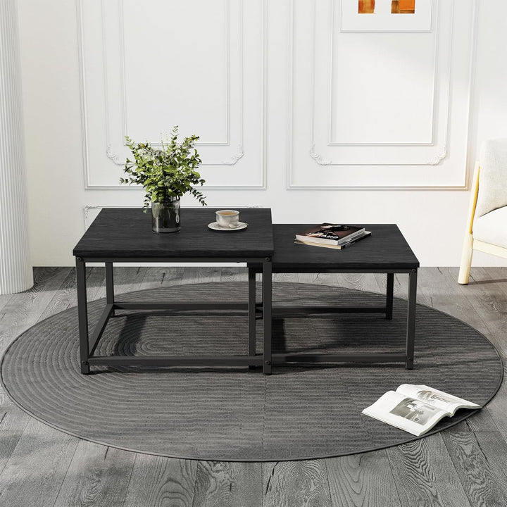 Hawthyhome wohnzimmertisch aus Holz mit Metallrahmen, Quadratisch couchtisch 2er Set & Moderner Beis