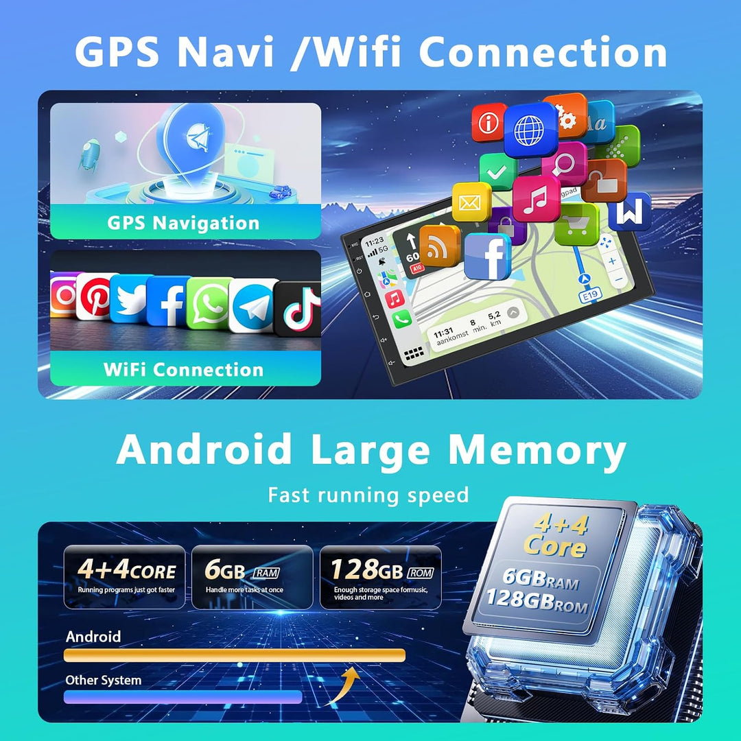 [6+128G] Autoradio mit Kabelloses A-pple Carplay/Android Auto, 7 Zoll 2 Din Android 13 Bildschirm To